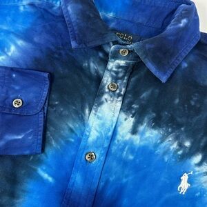 Polo Ralph Lauren Youth Boys Size 12 Blue Tie Dye Long Sleeve Preppy Designer F8